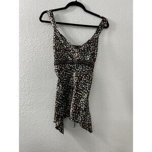 ANXIETY Women Size M Brown Polkadots‎ Tie Back Babydoll Y2K Fairy Asymmetrical